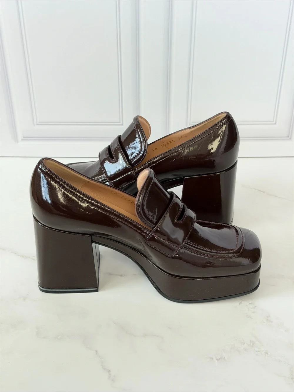 Gianvito Rossi Dark Brown Patent Leather Platform Loafers